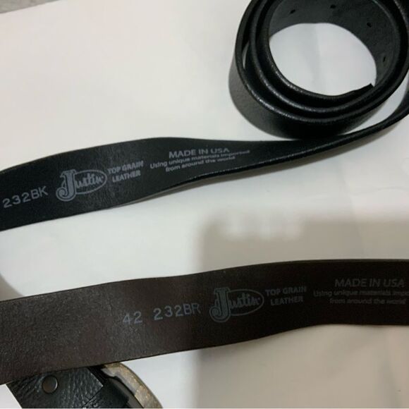 Justin Top Grain Leather Belt Size 42 Made In USA lot of 2 black & brown - Picture 8 of 11